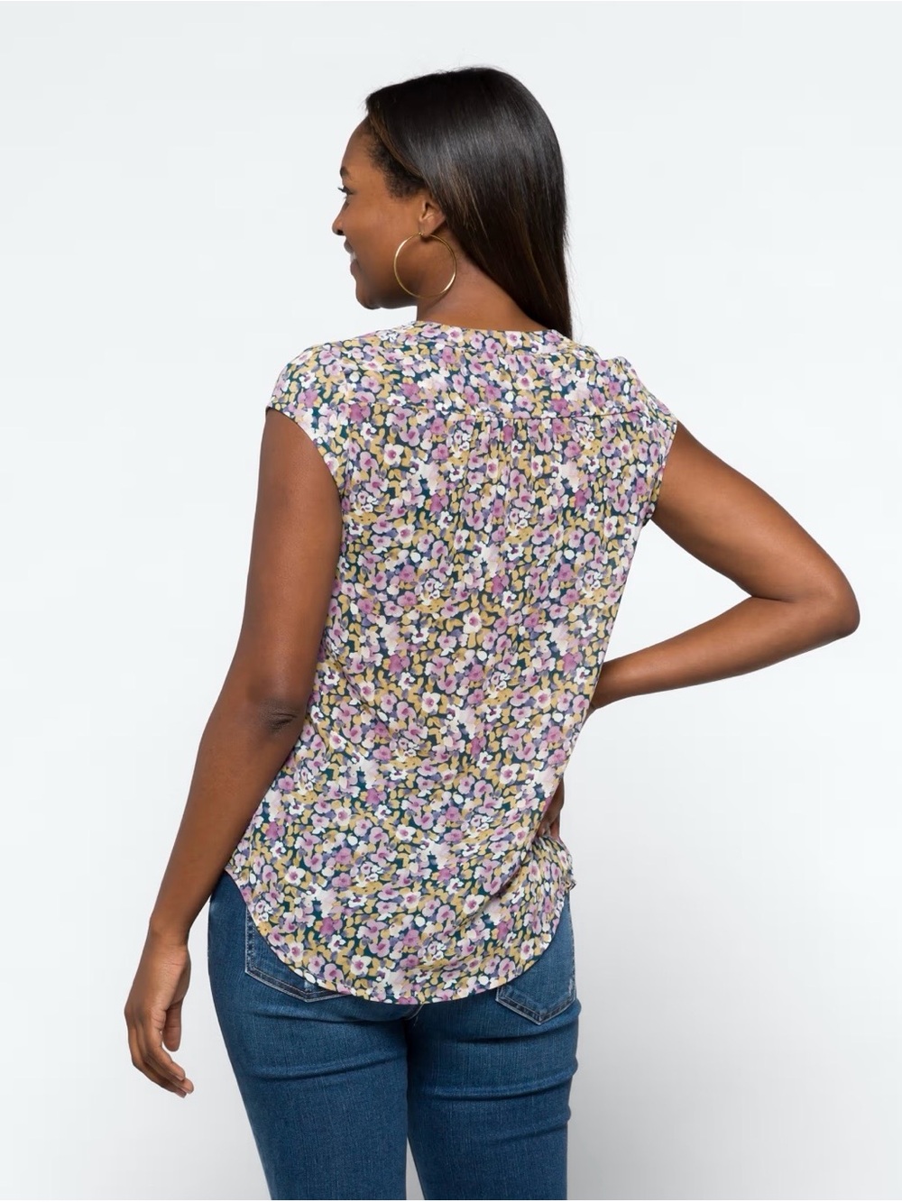 Monday Fun Alvena Split Neck Blouse Women’s Floral Short Sleeve Top Size Large - Picture 2 of 5